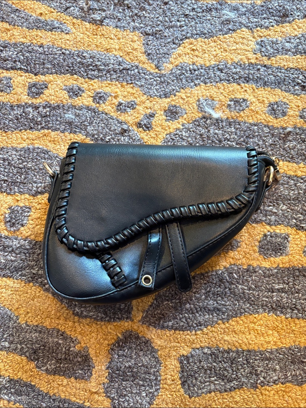 Amazon Black Whipstitch Saddle-Style Crossbody Bag